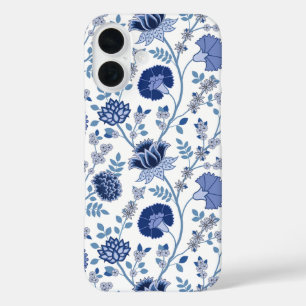 Coque Pour iPhone 16 Jacobean Floral Big Motif Blues sur blanc