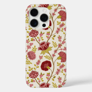 Coque iPhone 16 Pro Jacobean Floral Grand Motif Reds Pinks Gold Creme