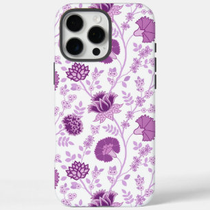 Coque iPhone 16 Pro Max Jacobean Floral Grand Motif rose sur blanc