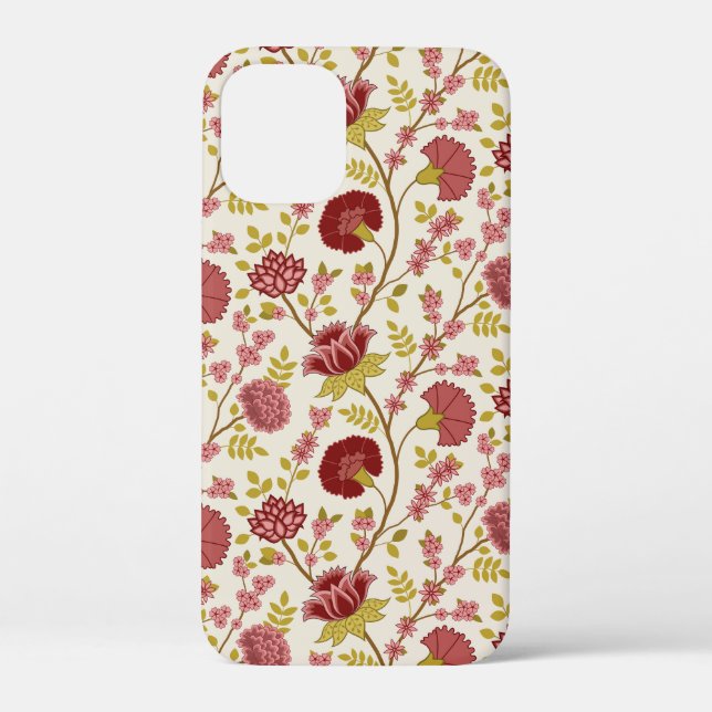 Coques Case-Mate iPhone Jacobean Floral Pattern Rouge Rose Gold Crème (Verso)
