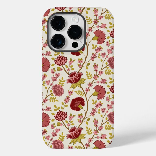 Coques Case-Mate iPhone Jacobean Floral Pattern Rouge Rose Gold Crème (Verso)