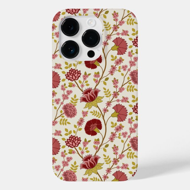 Coques Case-Mate iPhone Jacobean Floral Pattern Rouge Rose Gold Crème (Verso)