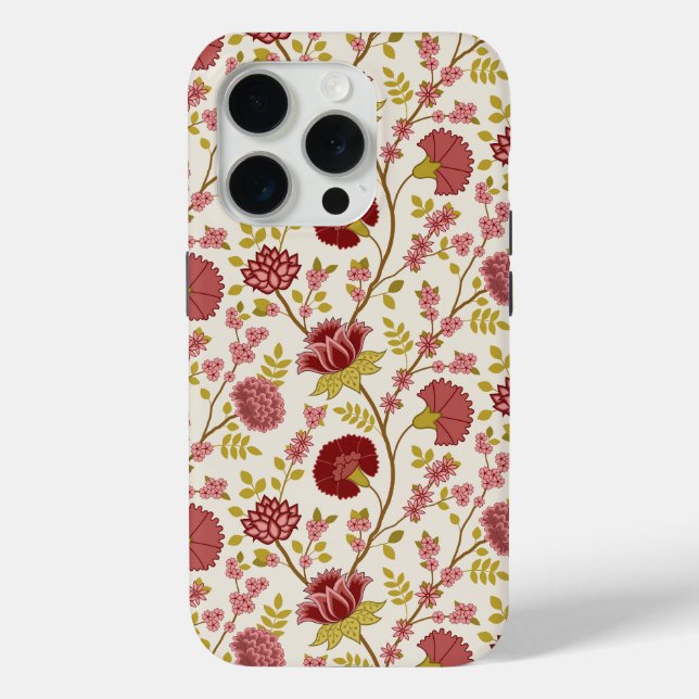 Coques Case-Mate iPhone Jacobean Floral Pattern Rouge Rose Gold Crème (Verso)