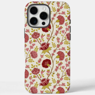 Coque iPhone 16 Pro Max Jacobean Floral Pattern Rouge Rose Gold Crème