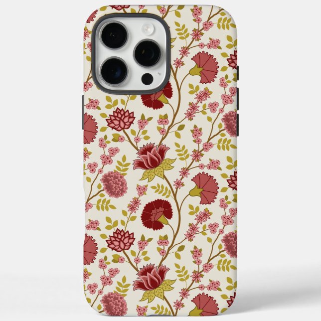 Coques Case-Mate iPhone Jacobean Floral Pattern Rouge Rose Gold Crème (Verso)