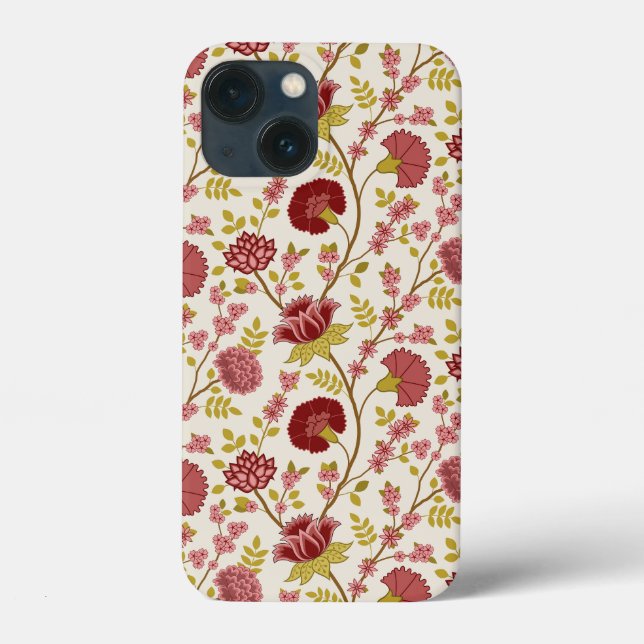 Coques Case-Mate iPhone Jacobean Floral Pattern Rouge Rose Gold Crème (Verso)