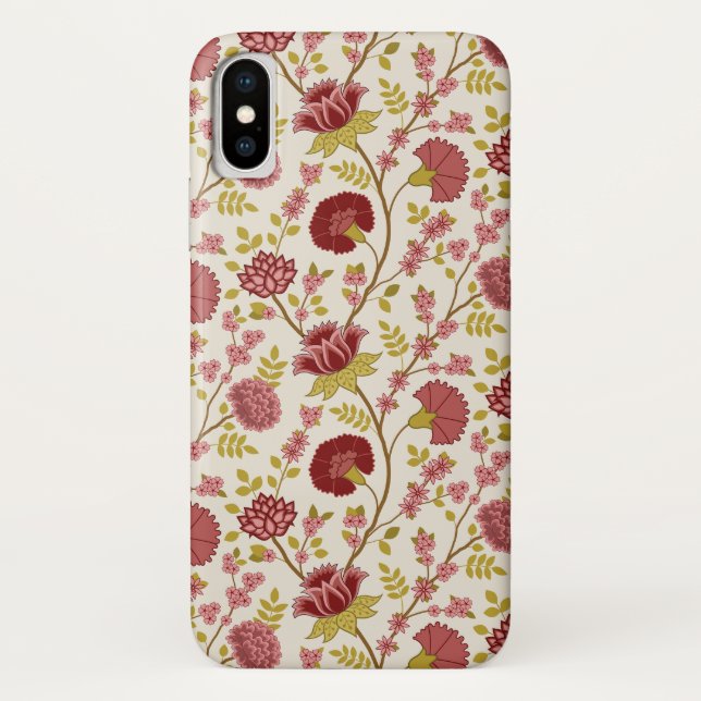 Coques Case-Mate iPhone Jacobean Floral Pattern Rouge Rose Gold Crème (Dos)
