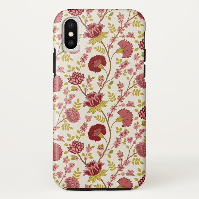 Coques Case-Mate iPhone Jacobean Floral Pattern Rouge Rose Gold Crème (Dos)