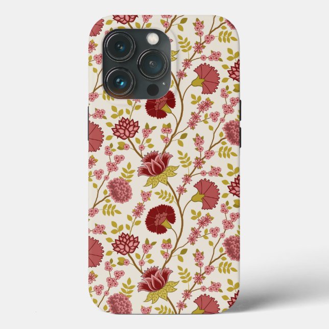 Coques Case-Mate iPhone Jacobean Floral Pattern Rouge Rose Gold Crème (Verso)