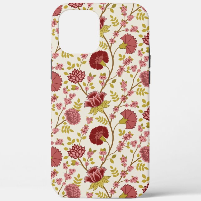 Coques Case-Mate iPhone Jacobean Floral Pattern Rouge Rose Gold Crème (Verso)