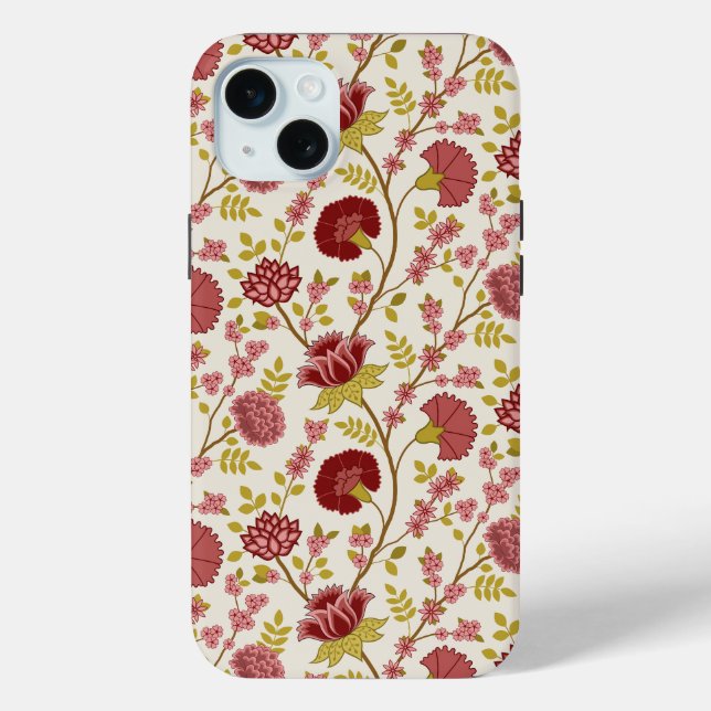 Coques Case-Mate iPhone Jacobean Floral Pattern Rouge Rose Gold Crème (Verso)
