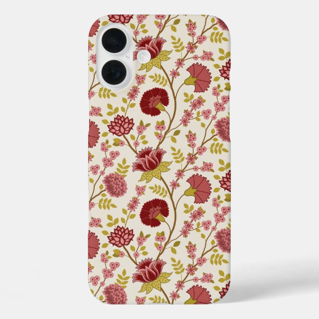 Coques Case-Mate iPhone Jacobean Floral Pattern Rouge Rose Gold Crème (Verso)