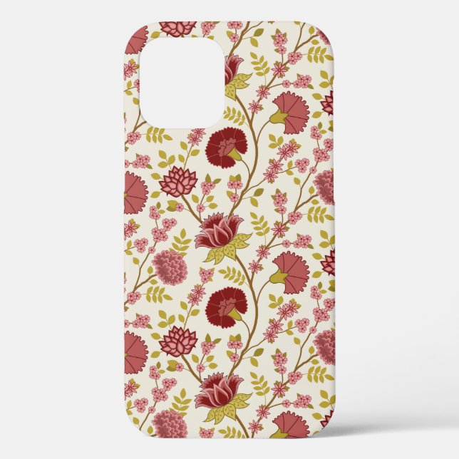 Coques Case-Mate iPhone Jacobean Floral Pattern Rouge Rose Gold Crème (Verso)
