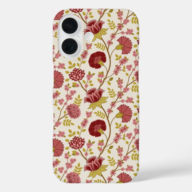 Coques Case-Mate iPhone Jacobean Floral Pattern Rouge Rose Gold Crème (Verso)