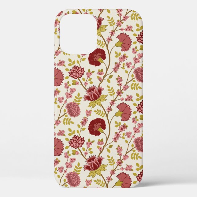 Coques Case-Mate iPhone Jacobean Floral Pattern Rouge Rose Gold Crème (Verso)