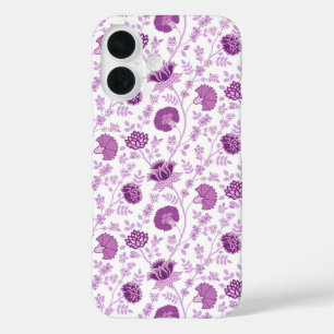 Coque Pour iPhone 16 Jacobean Floral Répétition Motif Pinks sur Blanc