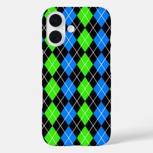 Coque Pour iPhone 16 Jacquard bleu vert noir Diamant Design