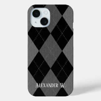 Coque Pour iPhone 15 Jacquard gris noir et charbon de bois