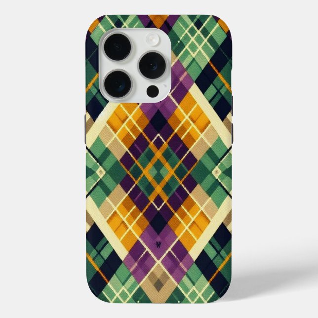 Coques Case-Mate iPhone Jacquard Mardi Gras jaune violet vert (Verso)