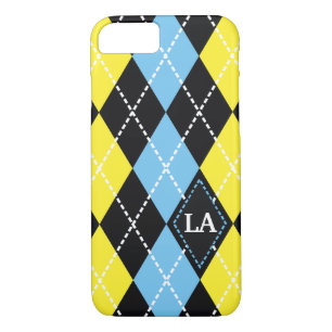Coques Pour iPhone Jacquard motif noir, jaune, bleu monogramme