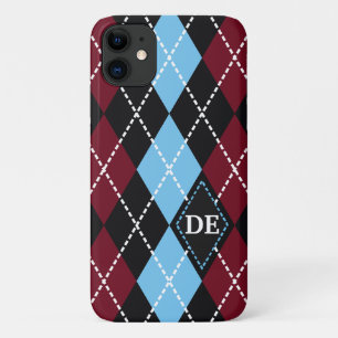 Case-Mate iPhone Case Jacquard motif noir, monogramme bleu bordeaux