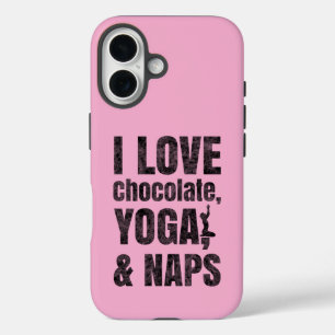 Coque Pour iPhone 16 J'adore le chocolat, le yoga et les siestes   Coqu