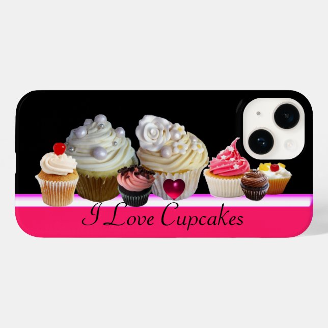 Coques Case-Mate iPhone J'ADORE LES DÉLICIEUX CUPCAKES Rose, Fuchsia Blanc (Verso (horizontal))