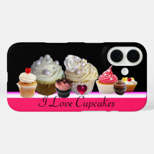 Coques iPhone 16 J'ADORE LES DÉLICIEUX CUPCAKES Rose, Fuchsia Blanc