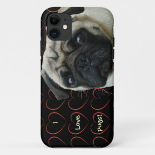 Coques Pour iPhone J'aime des carlins avec des coeurs
