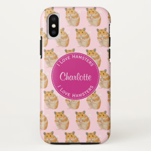 Coque iPhone X J'aime Hamsters Motif Hamster Rose