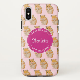 Coque iPhone X J'aime Hamsters Motif Hamster Rose