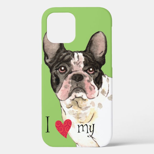 Coques Case-Mate iPhone J'aime mon Bulldog français (Verso)