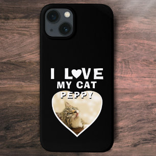 Case-Mate iPhone Case J'aime mon chat Coeur Nom du chat Photo Noir