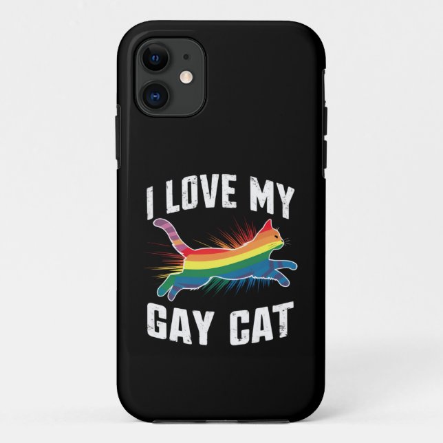 Coques Case-Mate iPhone J'Aime Mon Chat Gay Funny Rainbow Pride Lgbt (Dos)