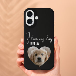 Coque Pour iPhone 16 J'aime mon chien Coeur Photo Nom de l'animal