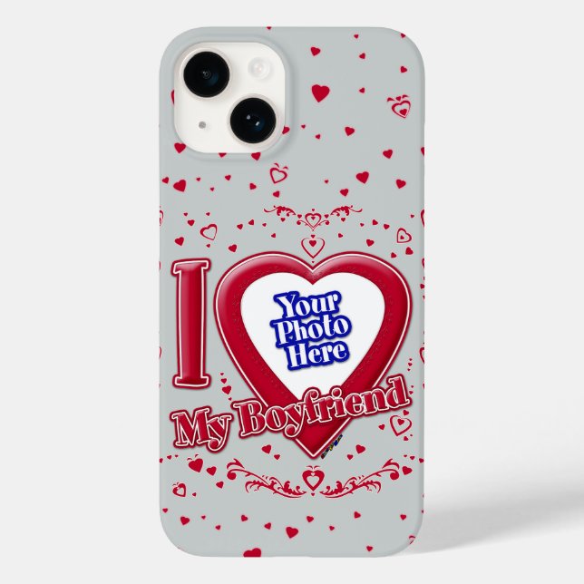 Coques Case-Mate iPhone J'aime Photo de Mon Petit Ami Cœurs Rouges Gris (Verso)