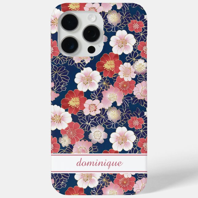 Coques Case-Mate iPhone Japanese Pink Floral Pattern Monogrammed (Verso)