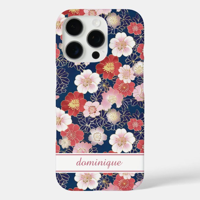 Coques Case-Mate iPhone Japanese Pink Floral Pattern Monogrammed (Verso)