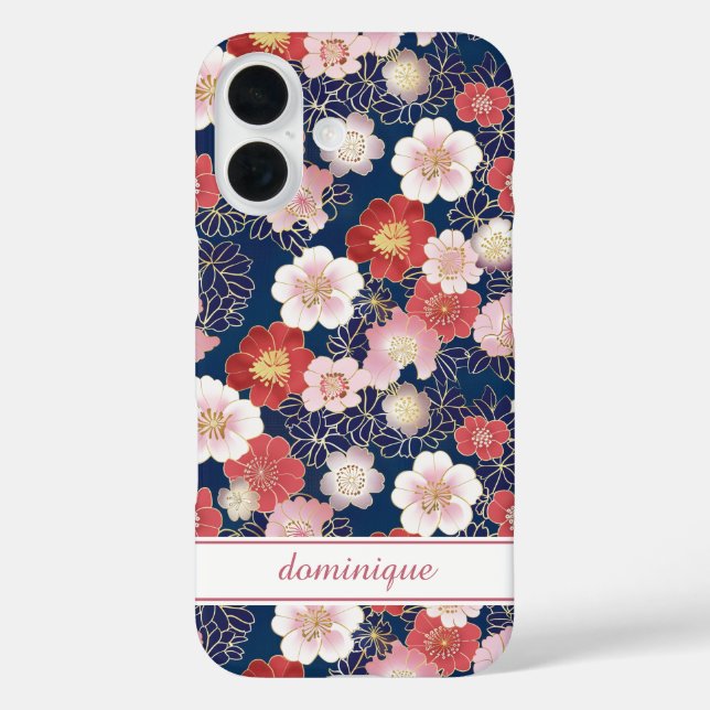 Coques Case-Mate iPhone Japanese Pink Floral Pattern Monogrammed (Verso)