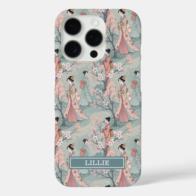 Coques Case-Mate iPhone Japanese Sakura Geisha Pattern Monogrammed (Verso)