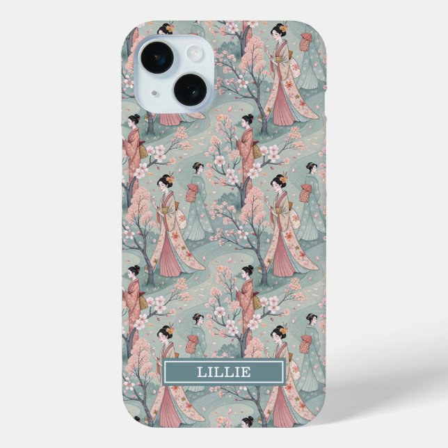 Coques Case-Mate iPhone Japanese Sakura Geisha Pattern Monogrammed (Verso)