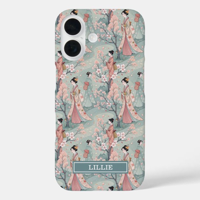 Coques Case-Mate iPhone Japanese Sakura Geisha Pattern Monogrammed (Verso)