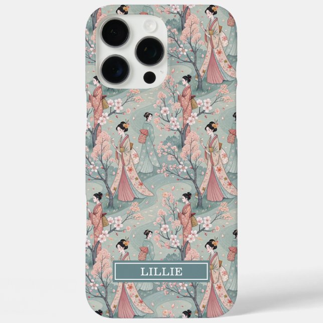 Coques Case-Mate iPhone Japanese Sakura Geisha Pattern Monogrammed (Verso)