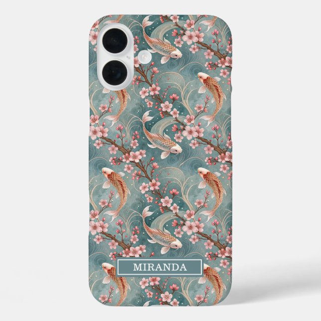 Coques Case-Mate iPhone Japanese Sakura Koi Fish Pattern Monogrammed (Verso)