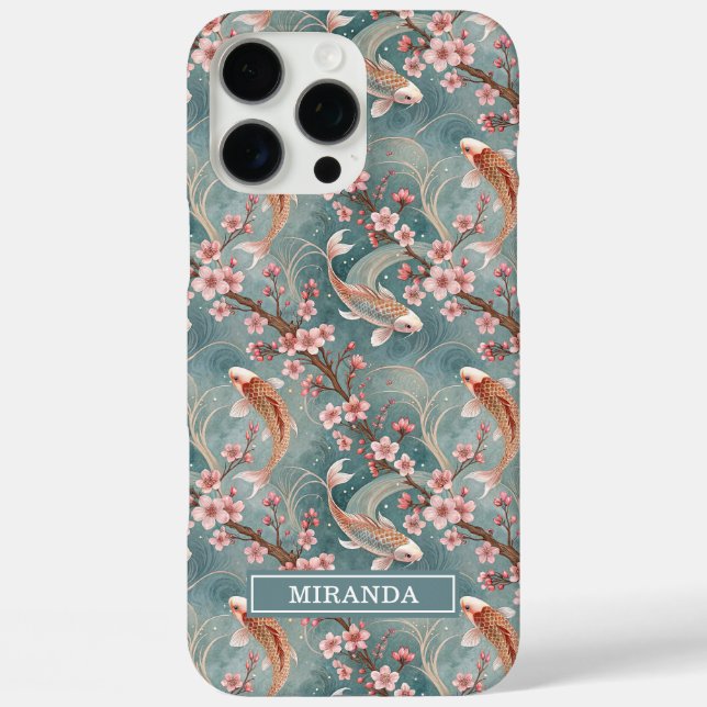 Coques Case-Mate iPhone Japanese Sakura Koi Fish Pattern Monogrammed (Verso)