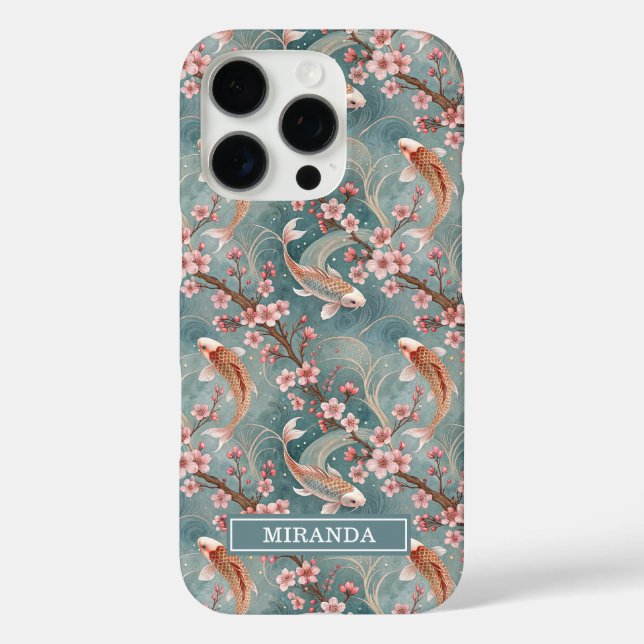 Coques Case-Mate iPhone Japanese Sakura Koi Fish Pattern Monogrammed (Verso)