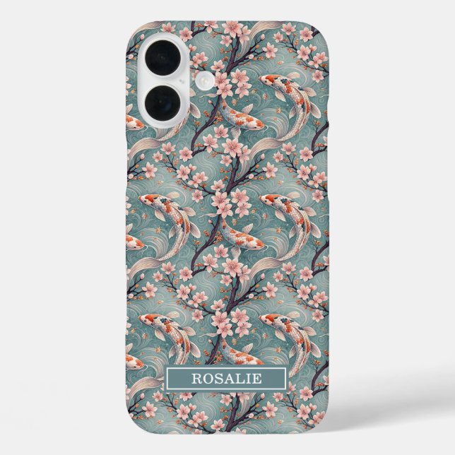 Coques Case-Mate iPhone Japanese Sakura Koi Fish Print Monogrammed (Verso)