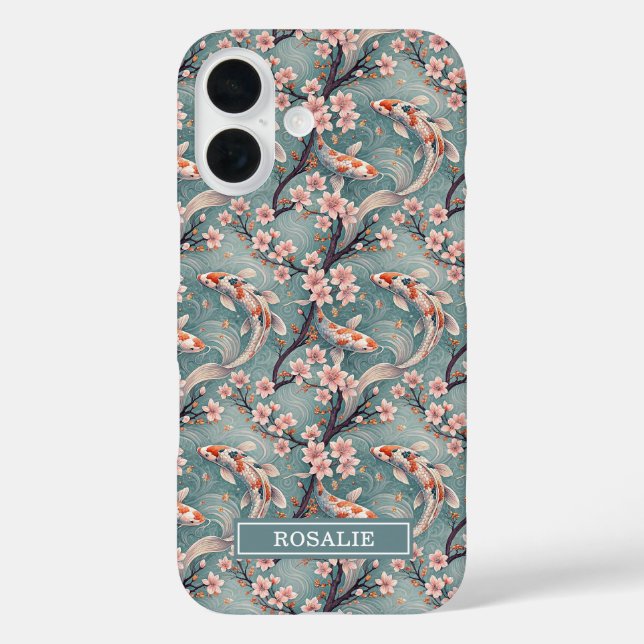 Coques Case-Mate iPhone Japanese Sakura Koi Fish Print Monogrammed (Verso)