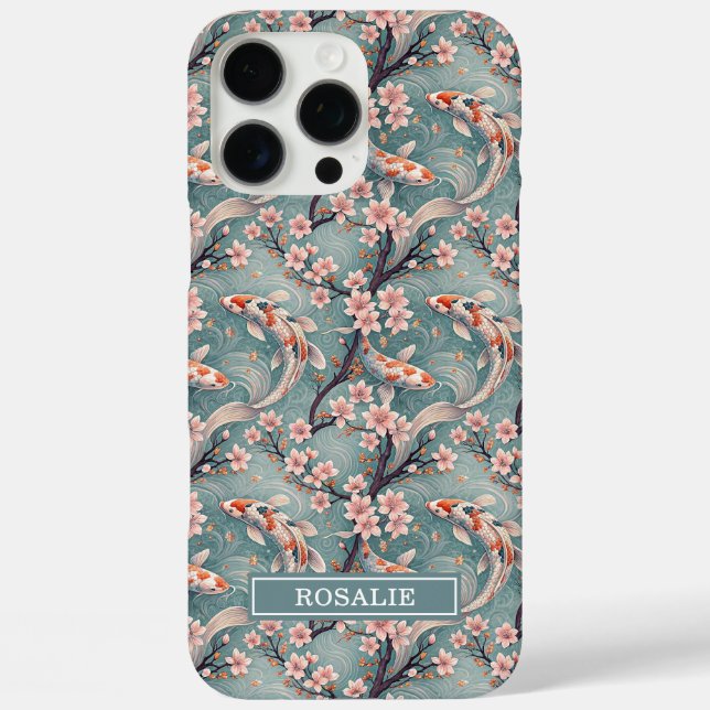 Coques Case-Mate iPhone Japanese Sakura Koi Fish Print Monogrammed (Verso)