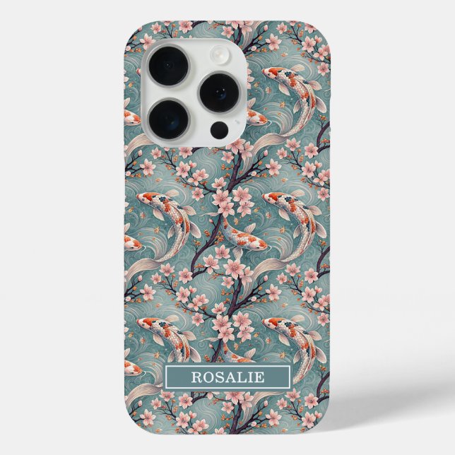 Coques Case-Mate iPhone Japanese Sakura Koi Fish Print Monogrammed (Verso)